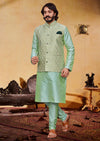 Classic Look: Sea Green Nehru Jacket with Matching Kurta Pajama