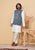 Cerulean (Rama Blue) Jacket With White Kurta Set In Silk With Detailed Threadwork Patterns