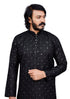 Black Men's Designer Kurta Mirror Embroidery worked (Only Kurta)