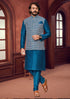 Men's Rama Blue Lakhnavi Waistcoat (Nehru Jacket)